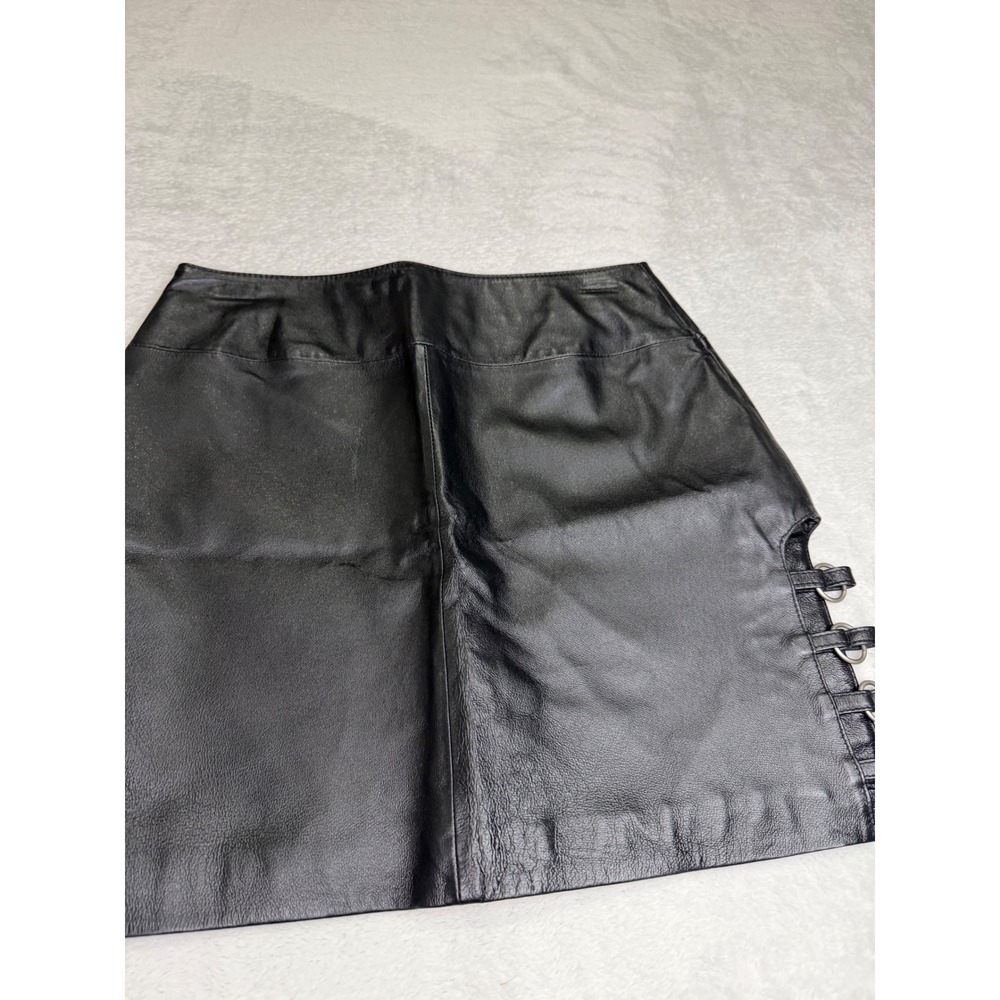 Wilsons Leather Maxima Black Leather Mini Skirt D-Ring Cut Out Biker Gothic 8